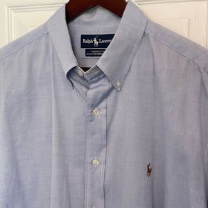 Ralph Lauren Shirt Mens 17 / 34 Blue Button Down Yarmouth Cotton Pinpoint